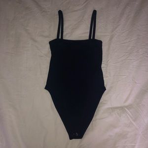 dark blue ribbed straight neck body suit!
